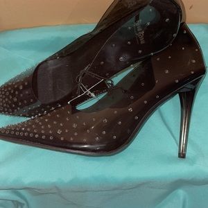 Bisou Bisou beautiful clear black heels w/ rhinestones size 9